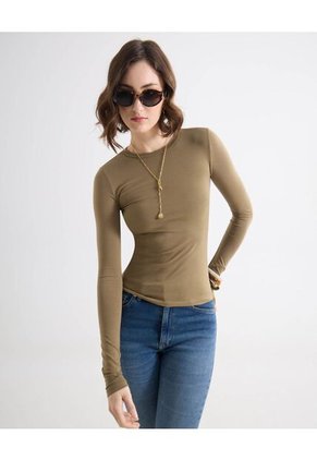 Camiseta Para Mujer Manga Larga Cuello Redondo Color Camel Marca Seven Seven #28096567