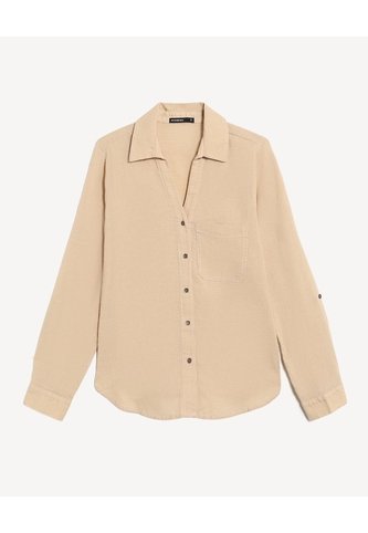 Blusa Fluida Cuello Abierto  Para Mujer Avena Seven Seven Seven Seven
