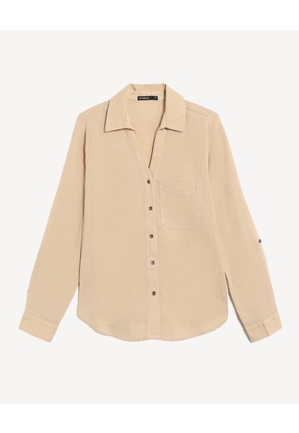 Blusa Fluida Cuello Abierto  Para Mujer Avena Seven Seven