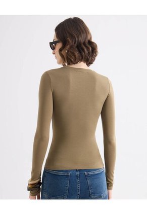 Camiseta Para Mujer Manga Larga Cuello Redondo Color Camel Marca Seven Seven #28096567