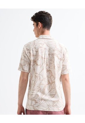 Camisa Resort Estampado De Hojas  Para Hombre Rosa Seven Seven