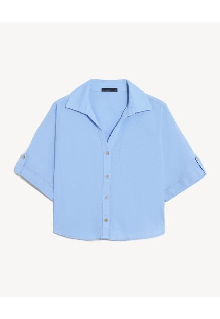 Camisa Cropped Resort Manga Corta  Para Mujer Azul Seven Seven
