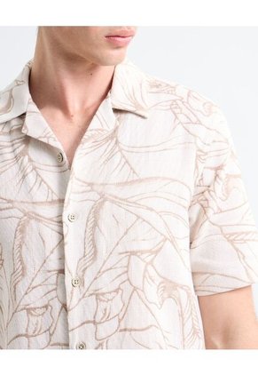 Camisa Resort Estampado De Hojas  Para Hombre Rosa Seven Seven