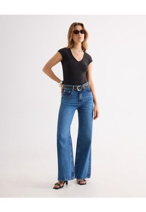 Camiseta Para Mujer Manga Corta Cuello V Color Negro Marca Seven Seven #28096586