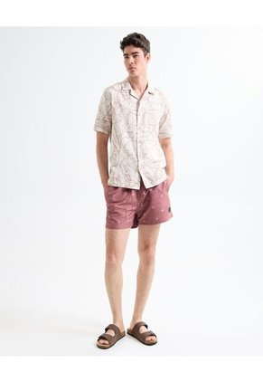 Camisa Resort Estampado De Hojas  Para Hombre Rosa Seven Seven