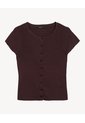 Top Tejido Abotonado Manga Corta  Para Mujer Café Seven Seven de Seven Seven