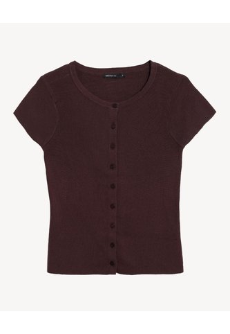 Top Tejido Abotonado Manga Corta  Para Mujer Café Seven Seven Seven Seven