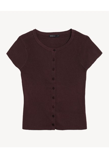 Top Tejido Abotonado Manga Corta  Para Mujer Café Seven Seven