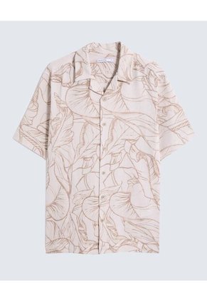 Camisa Resort Estampado De Hojas  Para Hombre Rosa Seven Seven