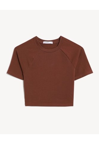 Camiseta Cropped Beisbolera  Para Mujer Café Seven Seven Seven Seven