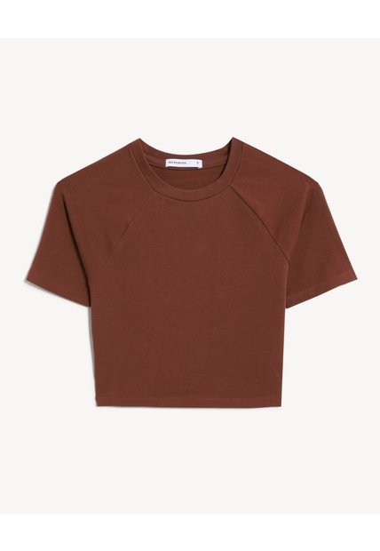 Camiseta Cropped Beisbolera  Para Mujer Café Seven Seven