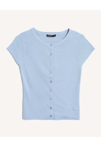 Top Tejido Abotonado Manga Corta  Para Mujer Azul Seven Seven Seven Seven