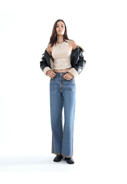 Jean Para Mujer Wide-Leg Color Azul Medio Marca Seven Seven #28160910