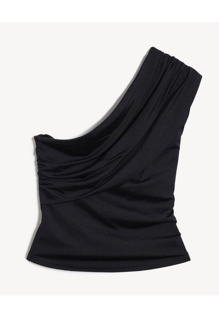 Top Drapeado Asimétrico  Para Mujer Negro Seven Seven