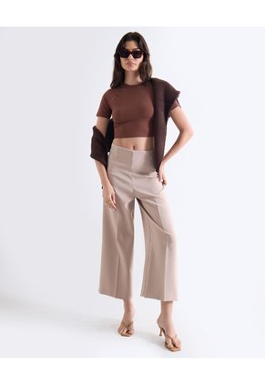 Camiseta Cropped Beisbolera  Para Mujer Café Seven Seven