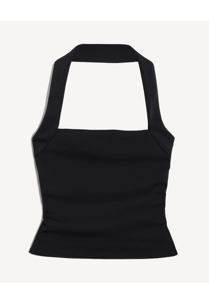 Top Halter Cuello Choker Sin Espalda  Para Mujer Negro Seven Seven