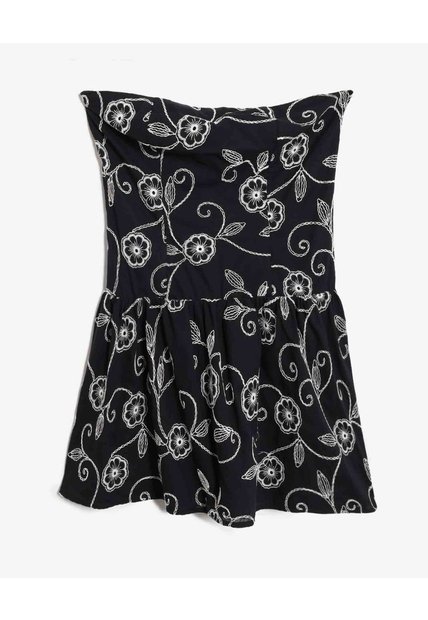 Vestido Strapless Bordado Floral  Para Mujer Negro Seven Seven