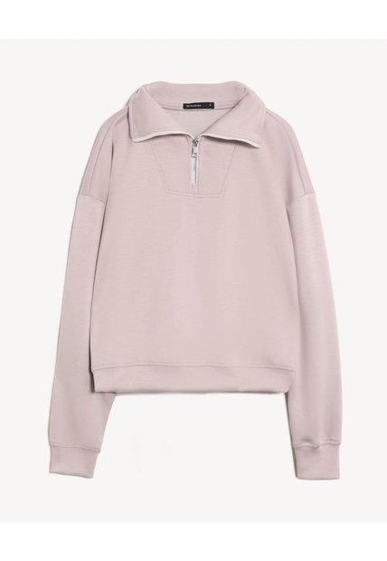 Buzo Cuello Tipo Polo Half Zipper  Para Mujer Taupe Seven Seven