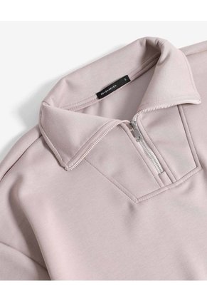 Buzo Cuello Tipo Polo Half Zipper  Para Mujer Taupe Seven Seven