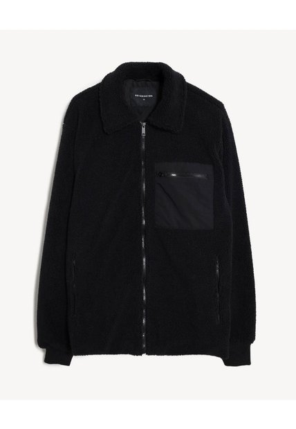 Chaqueta Afelpada Con Bolsillos  Para Hombre Negro Seven Seven