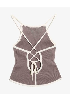 Top Tejido Sin Mangas Espalda Cruzada Para Mujer Café Seven Seven