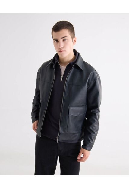 Chaqueta Harrington En Pu  Para Hombre Negro Seven Seven