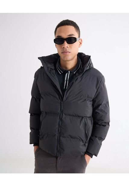 Chaqueta Puffer Con Capota  Para Hombre Negro Seven Seven