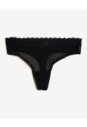 Pack Tanga X3 Con Encaje Y Malla X3 Para Mujer Negro Seven Seven