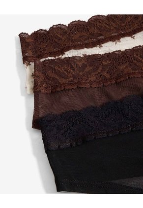 Pack Tanga X3 Con Encaje Y Malla X3 Para Mujer Negro Seven Seven