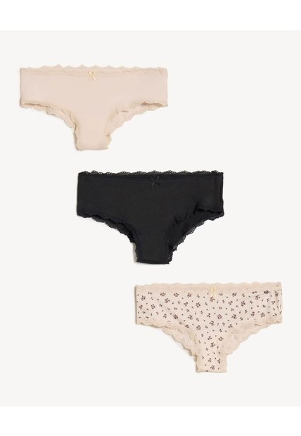 Pack Hipster X3 Con Encaje Y Lazo X3 Para Mujer Crema Seven Seven
