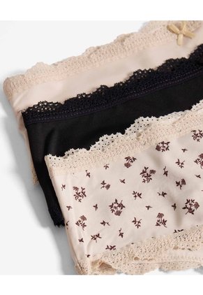 Pack Hipster X3 Con Encaje Y Lazo X3 Para Mujer Crema Seven Seven