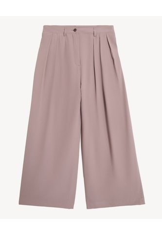 Pantalón Palazzo Plisado Tiro Alto  Para Mujer Beige Seven Seven Seven Seven