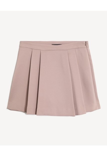 Falda Mini Plisada Tiro Medio  Para Mujer Beige Seven Seven