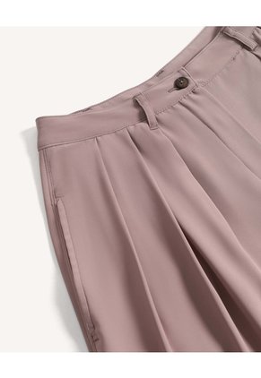 Pantalón Palazzo Plisado Tiro Alto  Para Mujer Beige Seven Seven