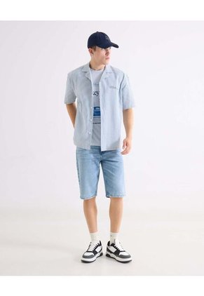 Camisa  Para Hombre Manga Corta Sin Bolsillo Cuello R Color Azul Marca Seven Seven #45019381