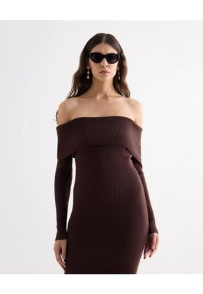 Vestido Largo Tejido Off Shoulder  Para Mujer Morado Seven Seven