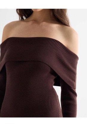 Vestido Largo Tejido Off Shoulder  Para Mujer Morado Seven Seven