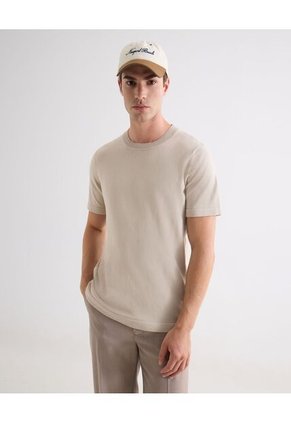 Camiseta De Punto Con Cuello Mao  Para Hombre Beige Seven Seven