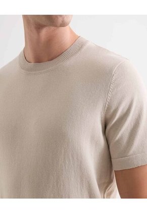 Camiseta De Punto Con Cuello Mao  Para Hombre Beige Seven Seven