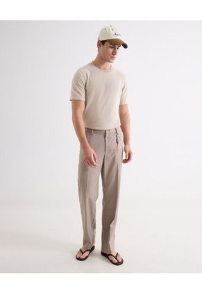 Camiseta De Punto Con Cuello Mao  Para Hombre Beige Seven Seven