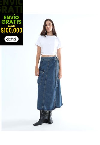 Falda Para Mujer Largo Color Azul Medio Marca Seven Seven #28140900 Seven Seven