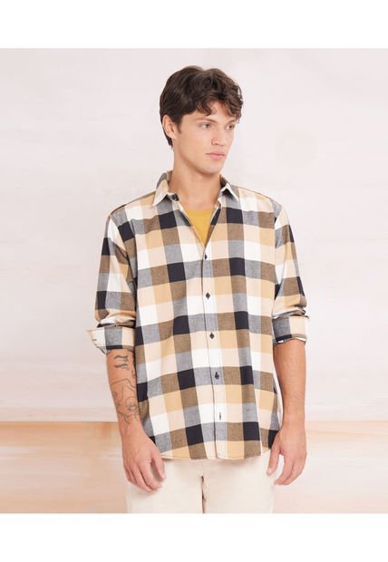 Camisa Para Hombre Manga Larga  Color Beige Marca Seven Seven #45011832