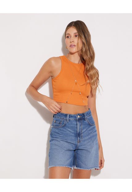 Crop Top Para Mujer Manga Sisa Color Naranja Marca Seven Seven #28095529