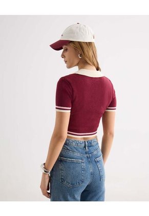 Camiseta  Para Mujer Manga Corta Cuello V Color Vino Marca Seven Seven #28096504