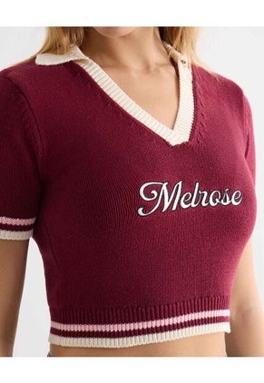 Camiseta  Para Mujer Manga Corta Cuello V Color Vino Marca Seven Seven #28096504