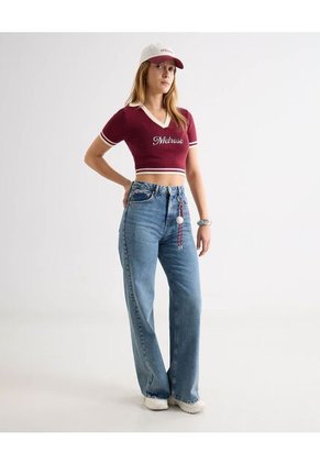 Camiseta  Para Mujer Manga Corta Cuello V Color Vino Marca Seven Seven #28096504