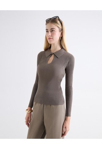Camiseta Tricot Cuello Contraste  Para Mujer Café Seven Seven Seven Seven