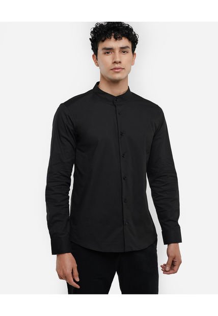 Camisa Para Hombre Manga Larga Cuello Neru Color Negro Marca Seven Seven #45011330