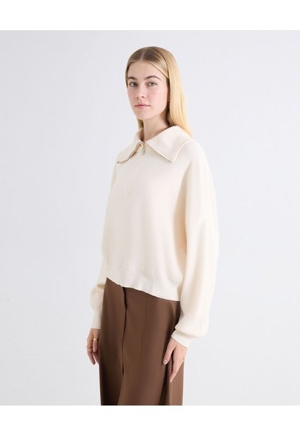 Saco Cuello Alto Half Zipper  Para Mujer Beige Seven Seven