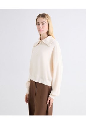 Saco Cuello Alto Half Zipper Para Mujer Beige Seven Seven